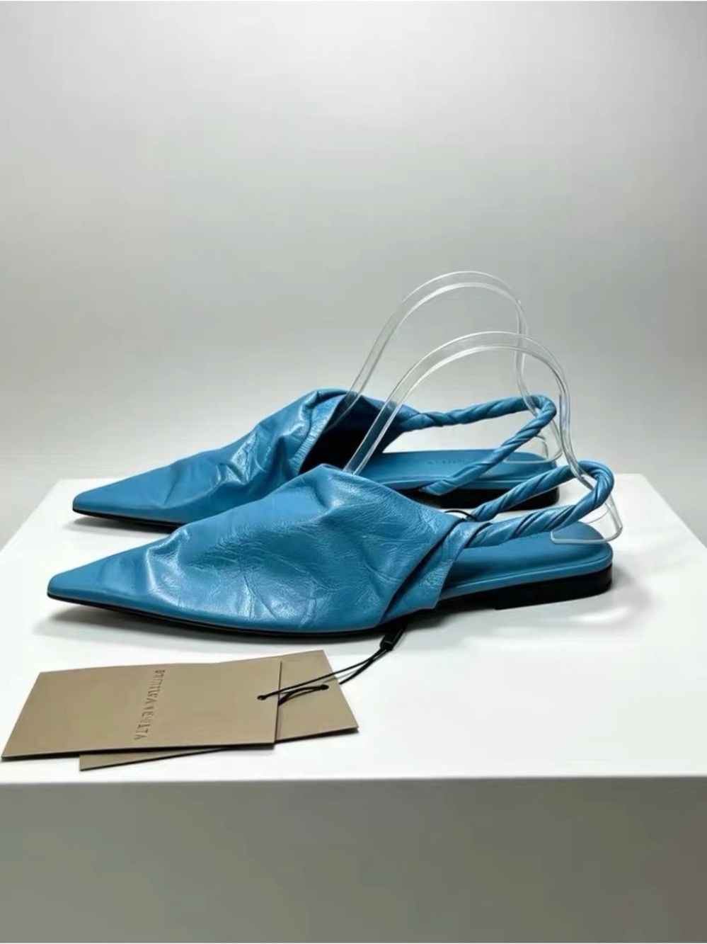 🚩steal Bottega Veneta Teal Pointed Slingback Mules